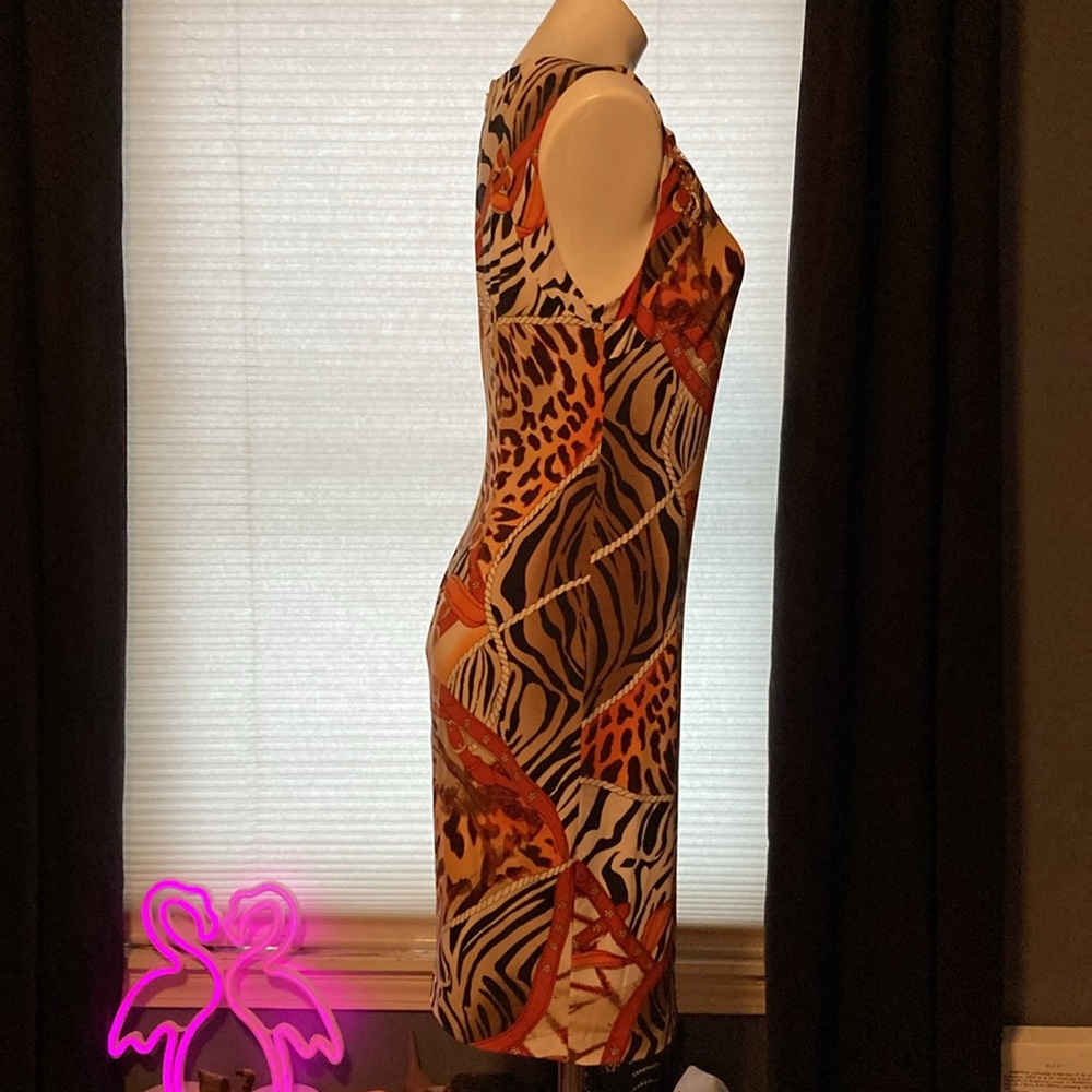 Caché chain lacing bodycon purse strap/animal print grommet dress size L - Picture 7 of 7